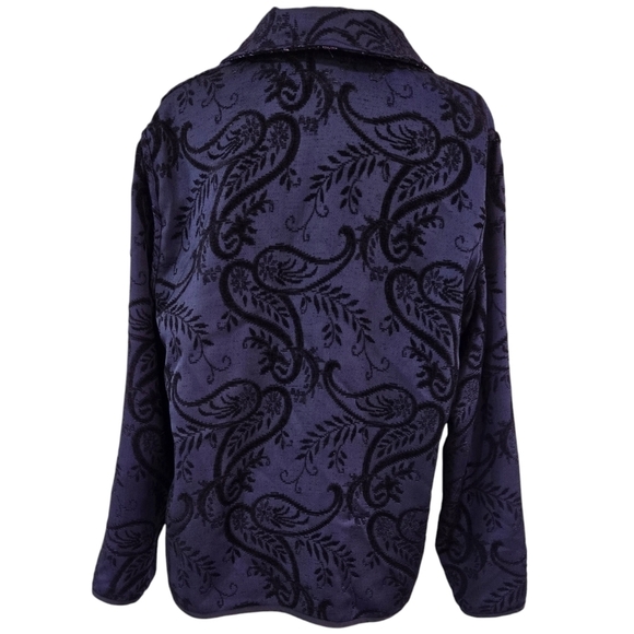 Coldwater Creek Purple Reversible Floral Paisley Corduroy Metallic Jacket Boho - Picture 4 of 10
